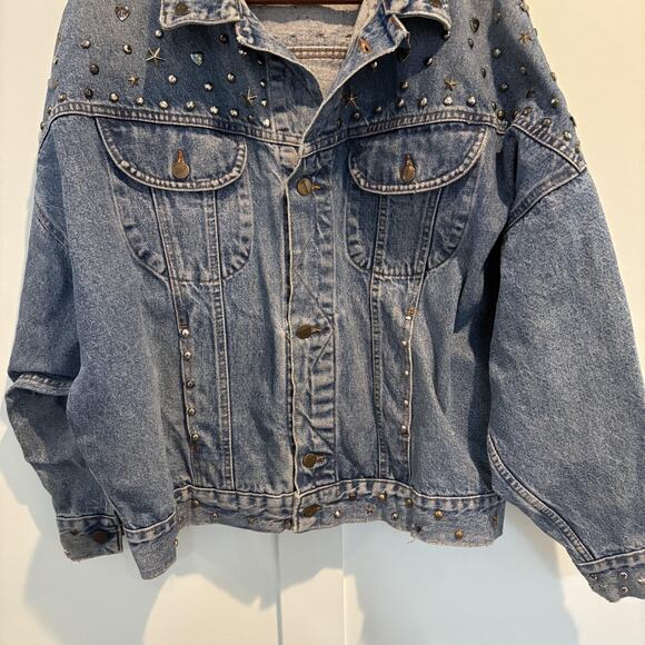 Vtg 80s Forenza Studded Denim Jacket Small Hearts Stars Western Oversized Italy - Picture 5 of 14